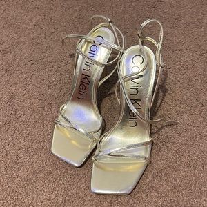 Gold strappy heels never worn Calvin Klein